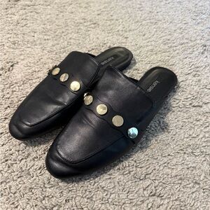 Kensie Black Mules with Gold Studs Size 9